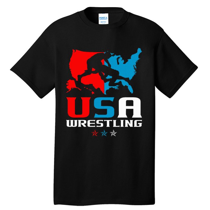 Usa Wrestling Independence Day American Flag Wrestler Sports Tall T-Shirt