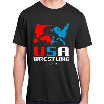 Usa Wrestling Independence Day American Flag Wrestler Sports Adult ChromaSoft Performance T-Shirt