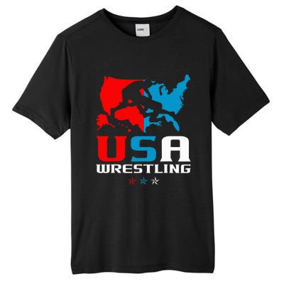 Usa Wrestling Independence Day American Flag Wrestler Sports Tall Fusion ChromaSoft Performance T-Shirt