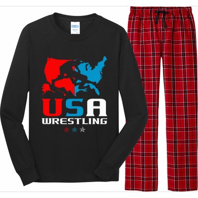 Usa Wrestling Independence Day American Flag Wrestler Sports Long Sleeve Pajama Set