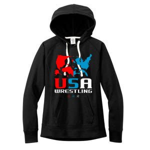 Usa Wrestling Independence Day American Flag Wrestler Sports Women's Fleece Hoodie