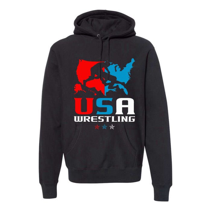 Usa Wrestling Independence Day American Flag Wrestler Sports Premium Hoodie