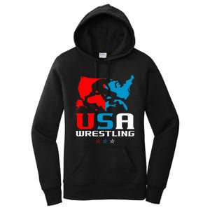 Usa Wrestling Independence Day American Flag Wrestler Sports Women's Pullover Hoodie