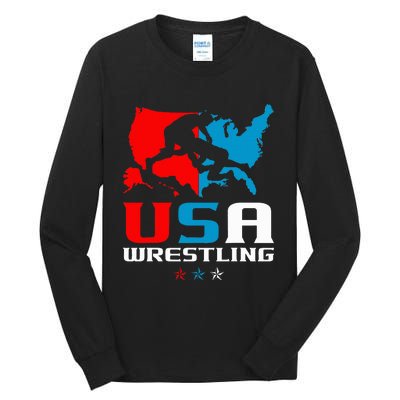 Usa Wrestling Independence Day American Flag Wrestler Sports Tall Long Sleeve T-Shirt