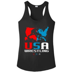 Usa Wrestling Independence Day American Flag Wrestler Sports Ladies PosiCharge Competitor Racerback Tank