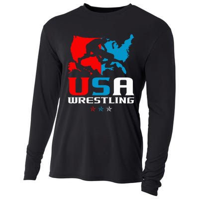 Usa Wrestling Independence Day American Flag Wrestler Sports Cooling Performance Long Sleeve Crew