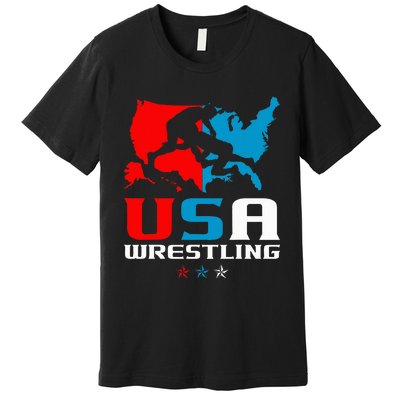 Usa Wrestling Independence Day American Flag Wrestler Sports Premium T-Shirt