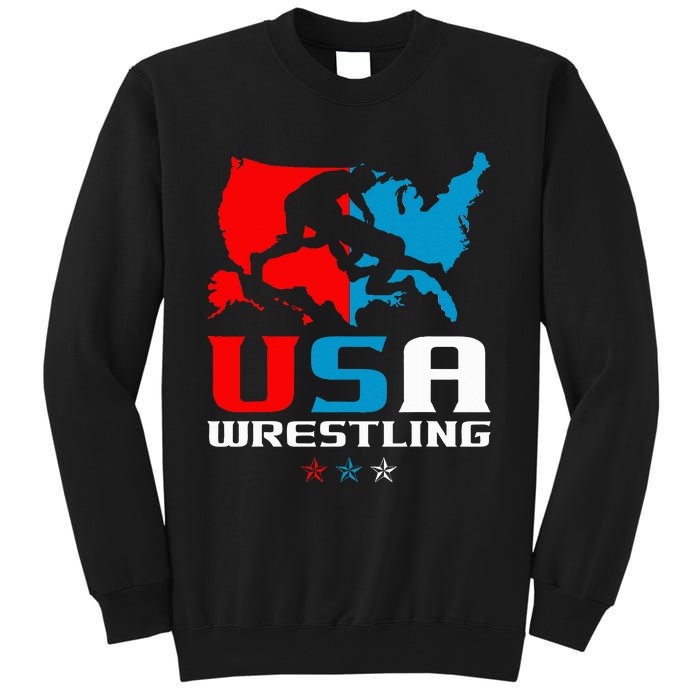 Usa Wrestling Independence Day American Flag Wrestler Sports Tall Sweatshirt