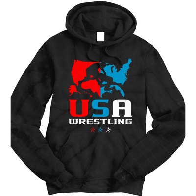 Usa Wrestling Independence Day American Flag Wrestler Sports Tie Dye Hoodie