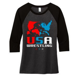 Usa Wrestling Independence Day American Flag Wrestler Sports Women's Tri-Blend 3/4-Sleeve Raglan Shirt