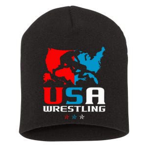 Usa Wrestling Independence Day American Flag Wrestler Sports Short Acrylic Beanie