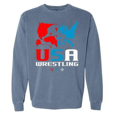 Usa Wrestling Independence Day American Flag Wrestler Sports Garment-Dyed Sweatshirt