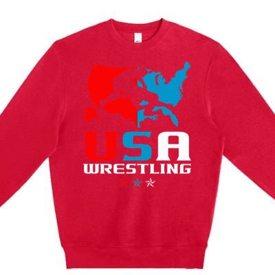 Usa Wrestling Independence Day American Flag Wrestler Sports Premium Crewneck Sweatshirt