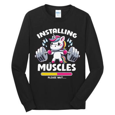 Unicorn Weightlifting Installing Muscles Gym Workout Fitness Tall Long Sleeve T-Shirt