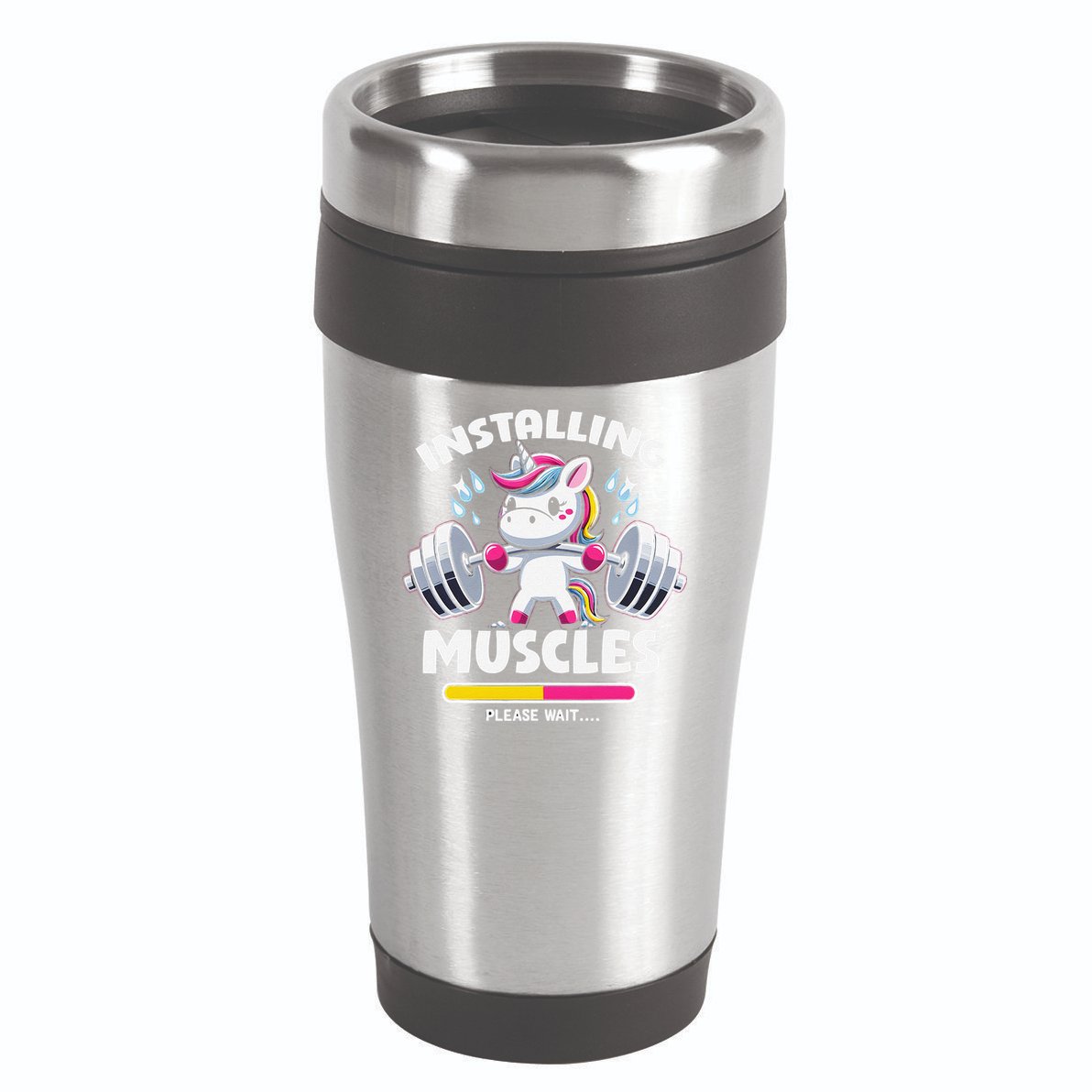 Unicorn Weightlifting Installing Muscles Gym Workout Fitness 16oz Travel Tumbler