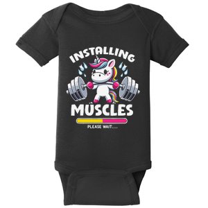 Unicorn Weightlifting Installing Muscles Gym Workout Fitness Baby Bodysuit