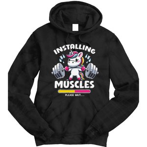 Unicorn Weightlifting Installing Muscles Gym Workout Fitness Tie Dye Hoodie