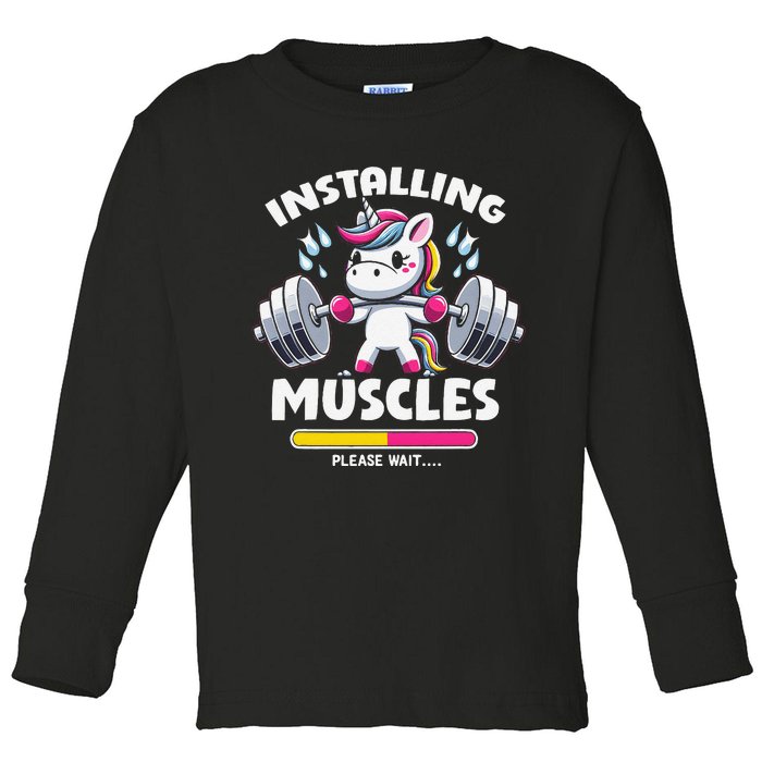 Unicorn Weightlifting Installing Muscles Gym Workout Fitness Toddler Long Sleeve Shirt