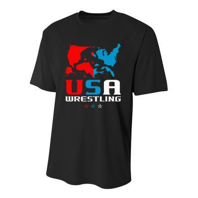 Usa Wrestling Independence Day American Flag Wrestler Sports Youth Performance Sprint T-Shirt