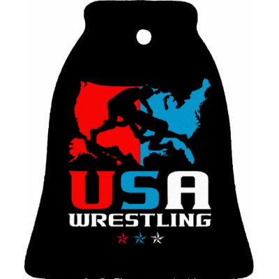 Usa Wrestling Independence Day American Flag Wrestler Sports Ceramic Bell Ornament