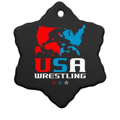 Usa Wrestling Independence Day American Flag Wrestler Sports Ceramic Star Ornament