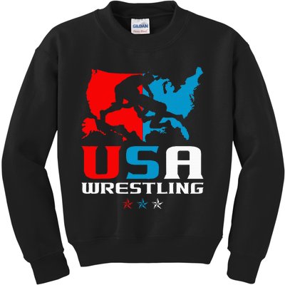 Usa Wrestling Independence Day American Flag Wrestler Sports Kids Sweatshirt