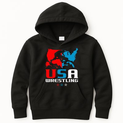 Usa Wrestling Independence Day American Flag Wrestler Sports Kids Hoodie