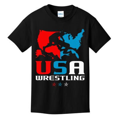 Usa Wrestling Independence Day American Flag Wrestler Sports Kids T-Shirt