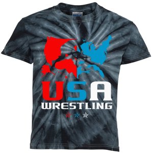 Usa Wrestling Independence Day American Flag Wrestler Sports Kids Tie-Dye T-Shirt