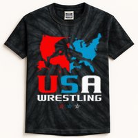 Usa Wrestling Independence Day American Flag Wrestler Sports Kids Tie-Dye T-Shirt