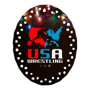 Usa Wrestling Independence Day American Flag Wrestler Sports Ceramic Oval Ornament