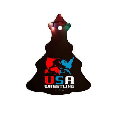 Usa Wrestling Independence Day American Flag Wrestler Sports Ceramic Tree Ornament