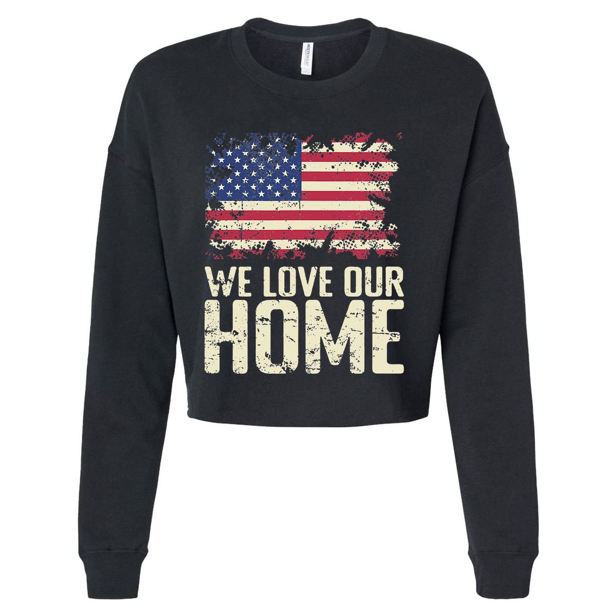 Usa We Love Our Home Cropped Pullover Crew