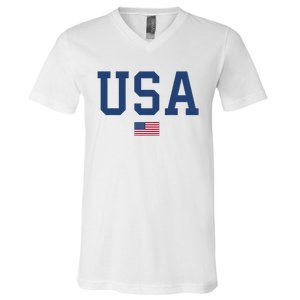 USA Women Men Kids Patriotic American Flag July 4th V-Neck T-Shirt