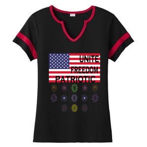 USA Women Men Patriotic American Flag 4th Of July Ladies Halftime Notch Neck Tee