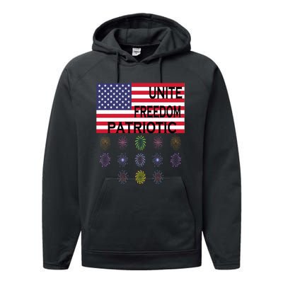 USA Women Men Patriotic American Flag 4th Of July Performance Fleece Hoodie