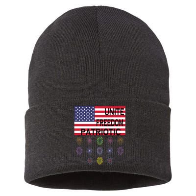 USA Women Men Patriotic American Flag 4th Of July Sustainable Knit Beanie