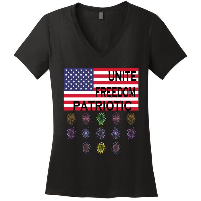 USA Women Men Patriotic American Flag 4th Of July Women's V-Neck T-Shirt