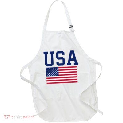 Usa Women Men Kids American Flag Patriotic 4th Of July Full-Length Apron With Pockets