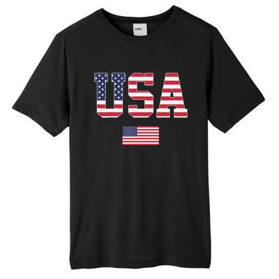 USA Women Men Patriotic American Flag 4th Of July Tall Fusion ChromaSoft Performance T-Shirt