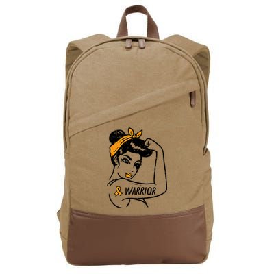 Unbreakable Warrior Orange Ribbon Leukemia Awareness Cotton Canvas Backpack