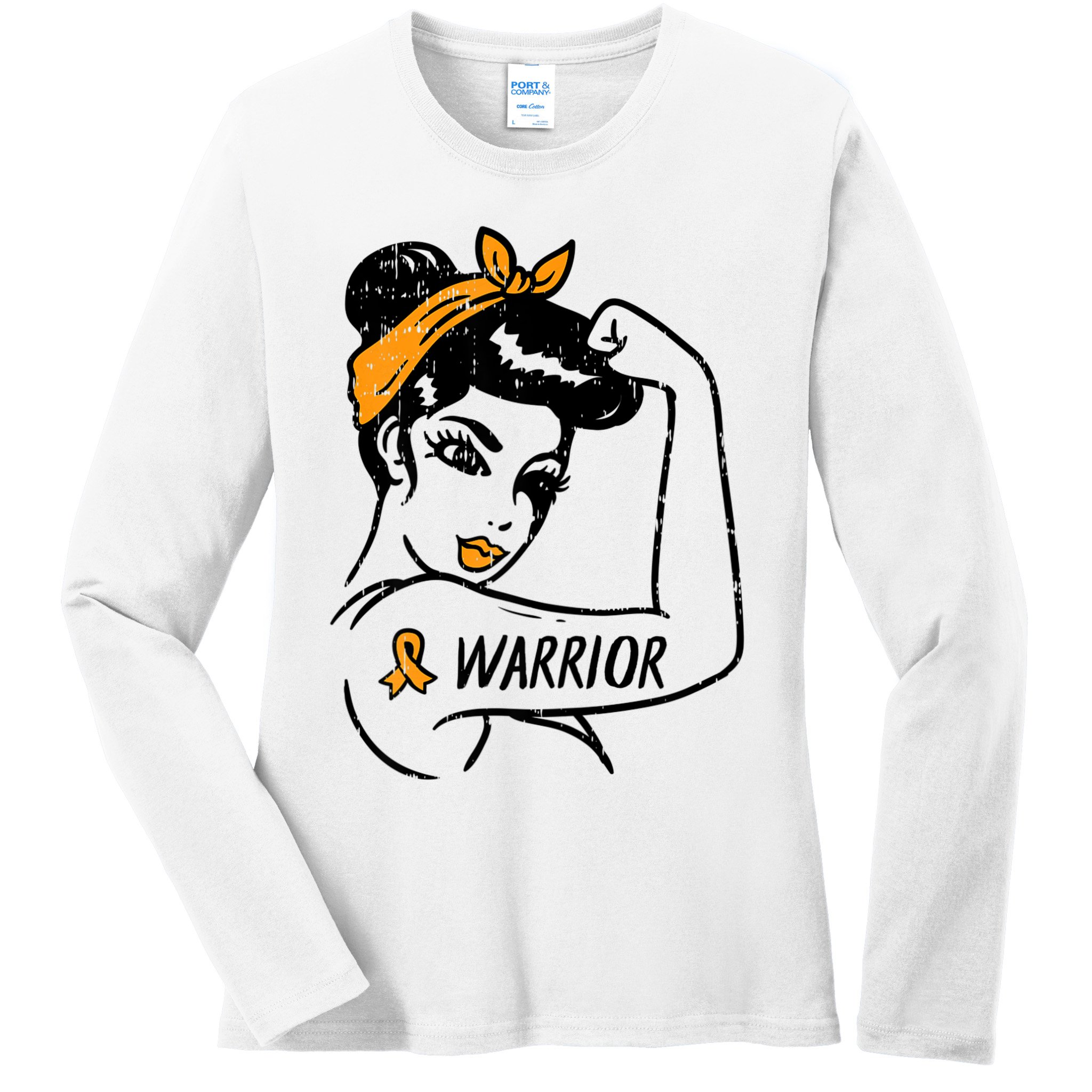 Unbreakable Warrior Orange Ribbon Leukemia Awareness Ladies Long Sleeve Shirt