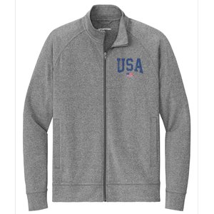 USA Wo Patriotic American Flag Distressed Stretch Full-Zip Cadet Jacket