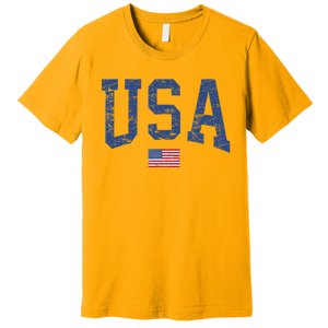 USA Wo Patriotic American Flag Distressed Premium T-Shirt