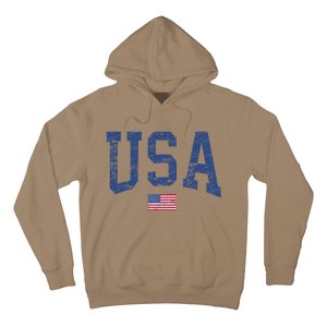 USA Wo Patriotic American Flag Distressed Hoodie