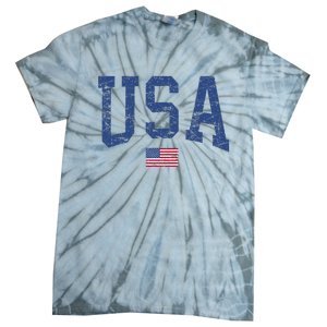 USA Wo Patriotic American Flag Distressed Tie-Dye T-Shirt