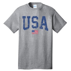 USA Wo Patriotic American Flag Distressed Tall T-Shirt