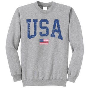 USA Wo Patriotic American Flag Distressed Tall Sweatshirt