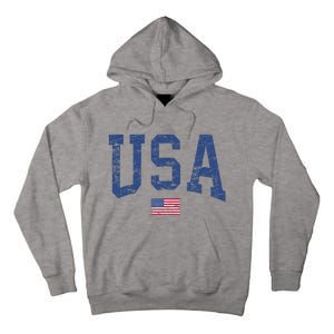 USA Wo Patriotic American Flag Distressed Tall Hoodie