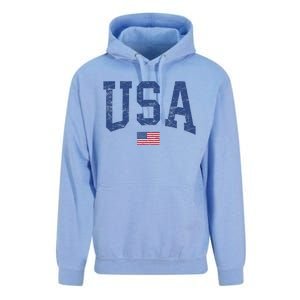 USA Wo Patriotic American Flag Distressed Unisex Surf Hoodie